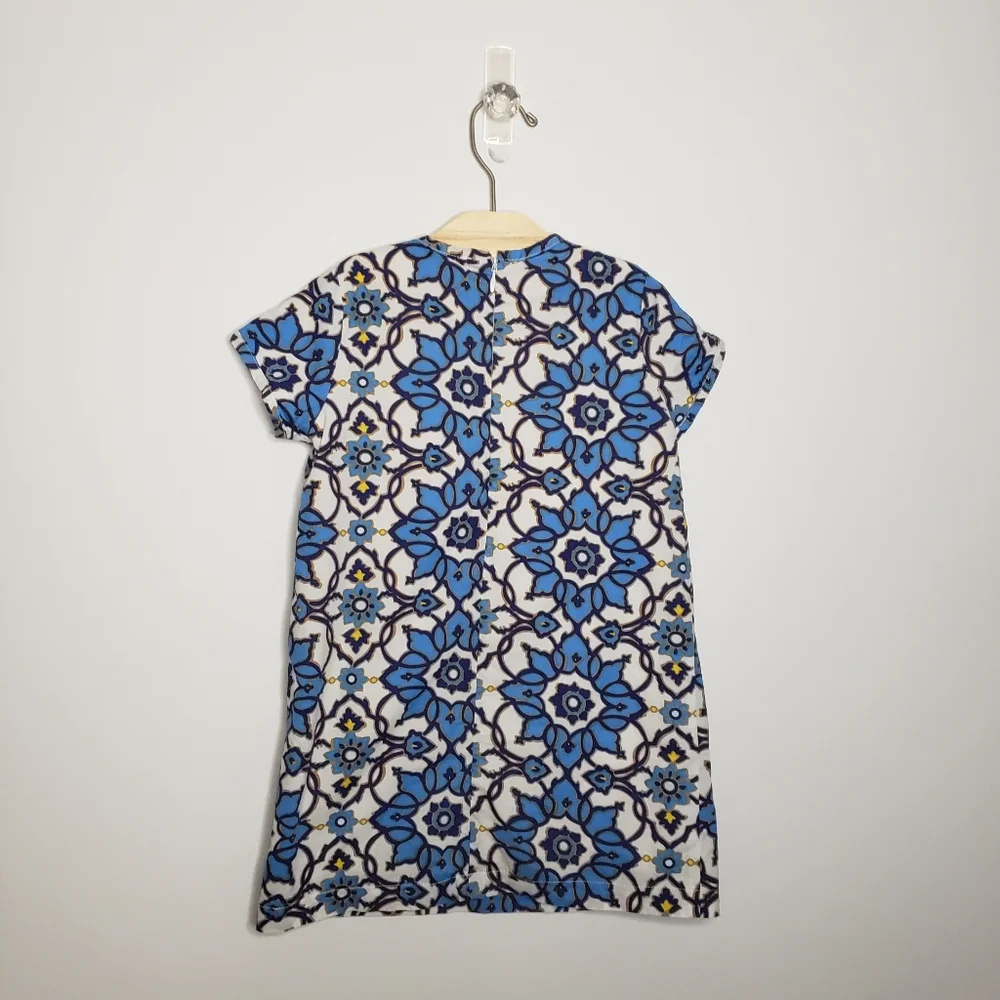 Toobydoo New York 4 Toddler Girl Blue Tile Print Short Sleeve Shift Dress
